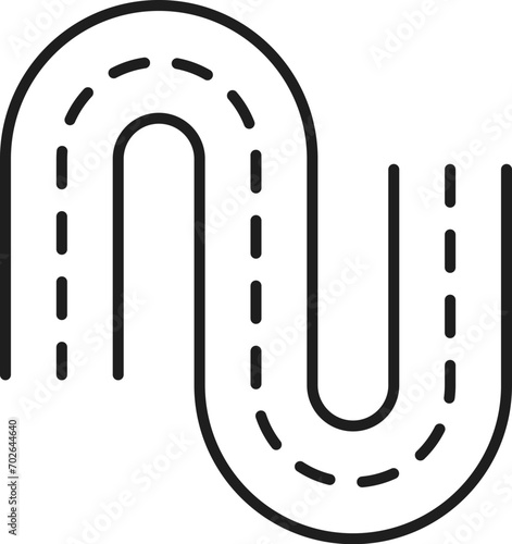 Road line icon, highway or freeway turn and traffic street roadway, vector transport map pictogram. City navigation and direction linear sign of winding road with traffic lane for web or app symbol
