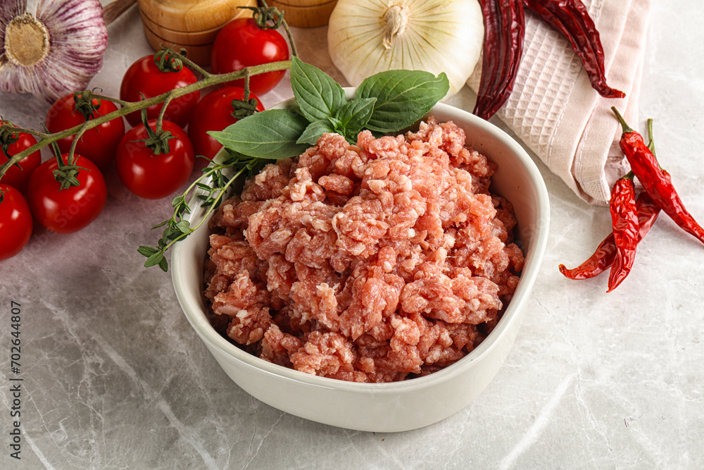 Raw minced pork uncooked meat Raw minced pork uncooked meat