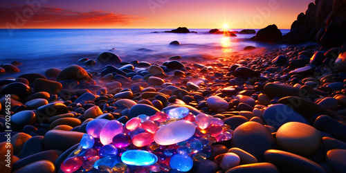 Beautiful colored pebbles on beach - ai generative photo