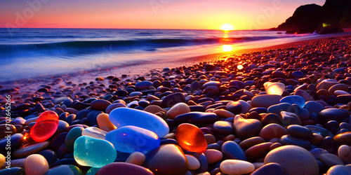 Beautiful colored pebbles on beach - ai generative