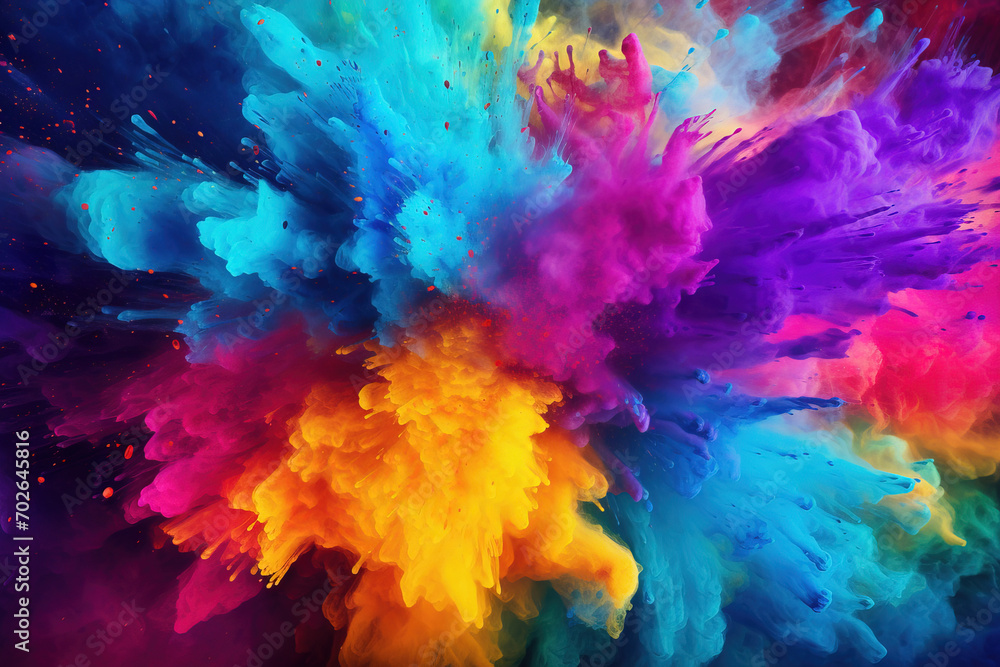 A lively background filled with splashes of colored powder or paints.