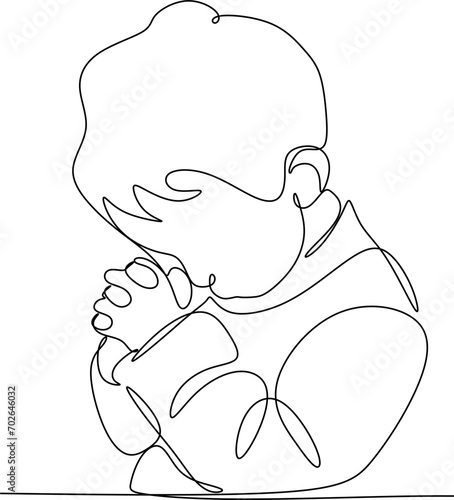 Continuous line drawing of Christian prayer, vector illustration.