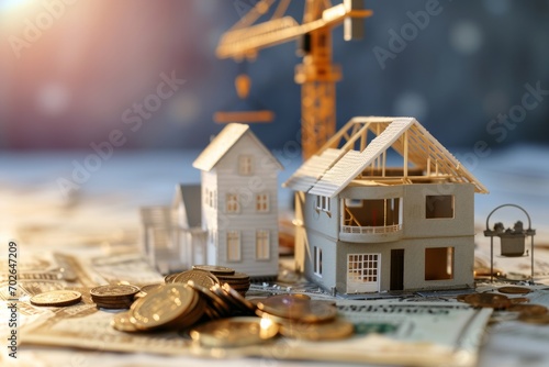 Construction crane and house models with financial elements