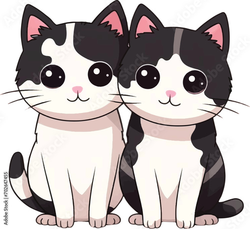 Illustration of two cute cats living together