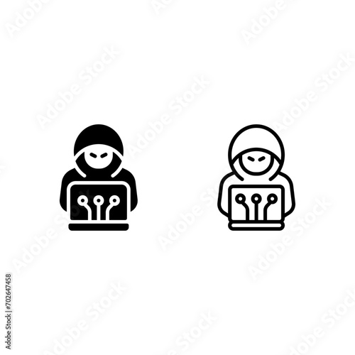 hacker with laptop Icon, Logo, and illustration Vector