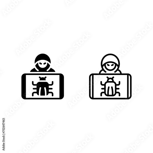 hacker infection device bug Icon, Logo, and illustration Vector