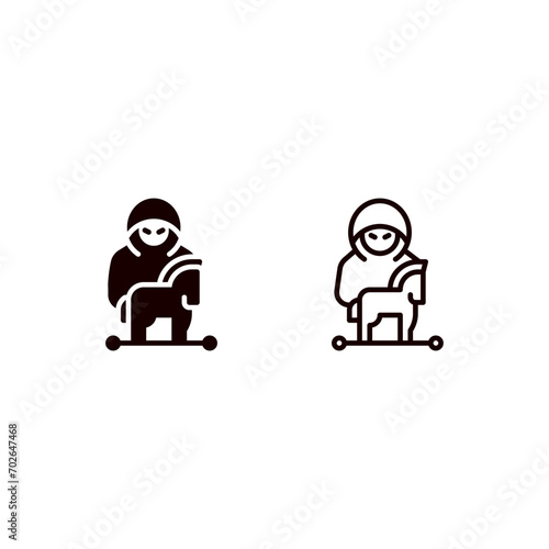 Hacker using trojan system Icon, Logo, and illustration Vector