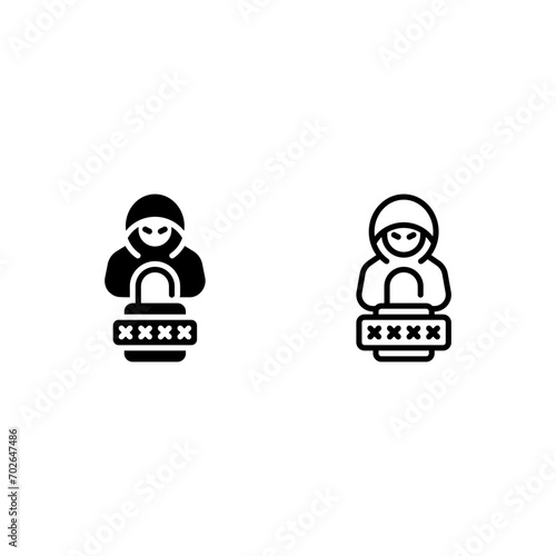Password security unlock by hacker Icon, Logo, and illustration Vector