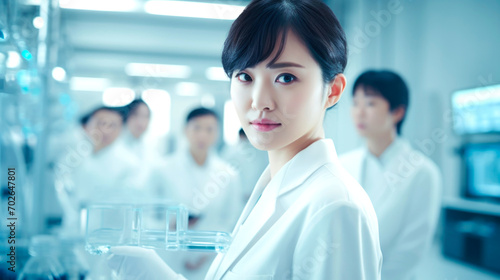 Professional beautiful young asian woman doctor standing with arms crossed smiling looking at the camera. AI generated