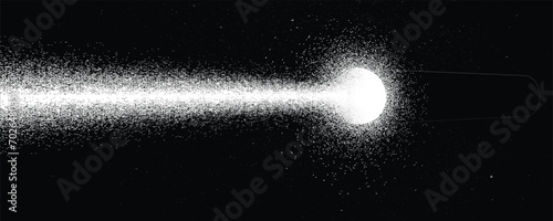 Space ship in space. Futuristic landscape, with noise texture . Rocket launch with starry sky .Vector illustration, screen print texture