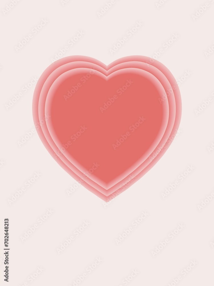 Pink pastel paper cut heart design on beige background. Origami paper heart Valentine’s Day 