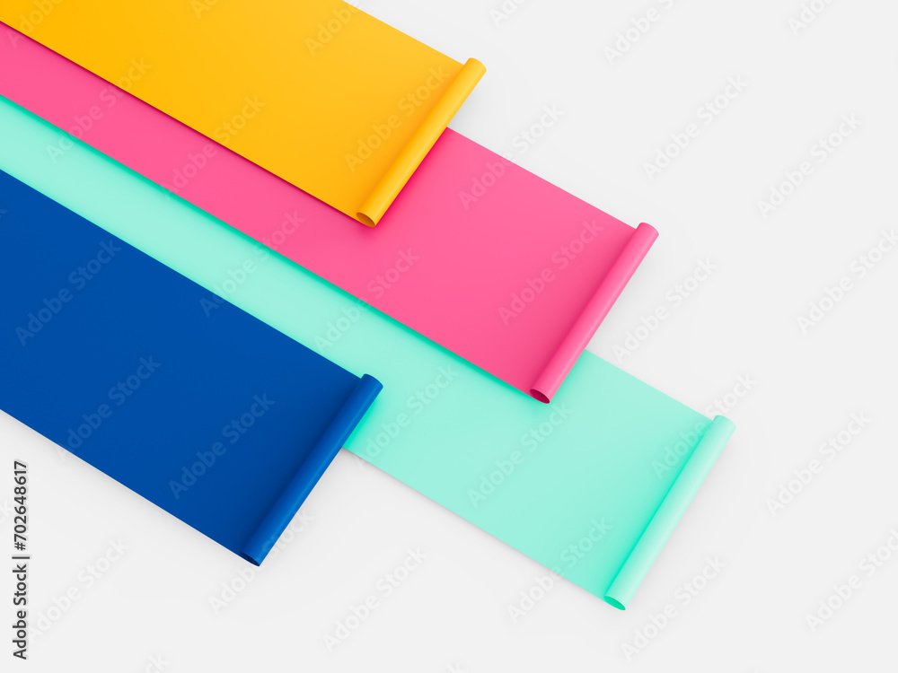Colorful paper sheets roll on isolated background 3d illustration