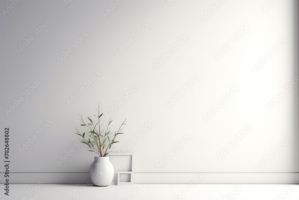 A blank white backdrop is adorned with potted plants. A blank white backdrop is adorned with potted plants.