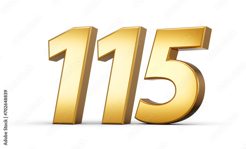 3d number 115 one hundred fifteen Gold text isolated on white background 3d illustration 3d number 115 one hundred fifteen Gold text isolated on white background 3d illustration