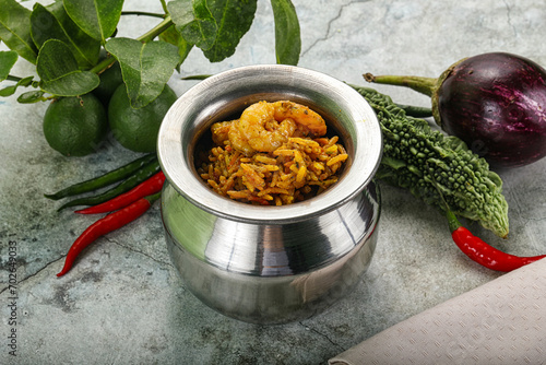 Indian cuisine - briani with prawns photo