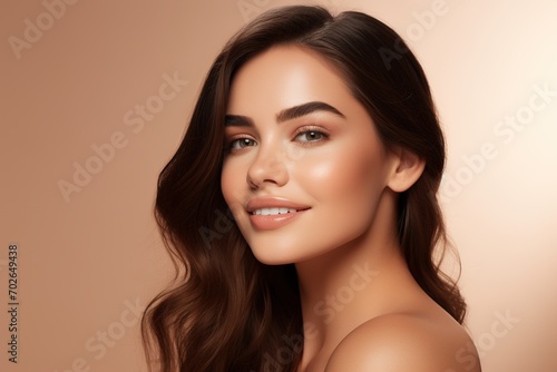 Portrait of beautiful young woman with clean fresh skin. Spa, healthcare.