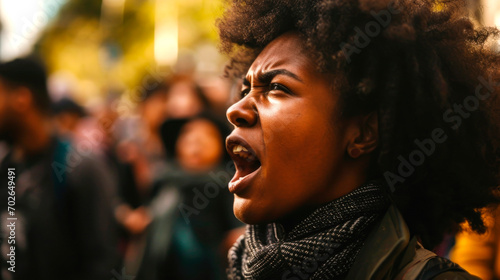 stop racism black activist girl protesting against government. AI generated © millenius