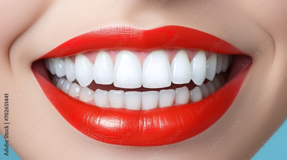close-up photo of a woman smiling with white teeth. generative AI close-up photo of a woman smiling with white teeth. generative AI