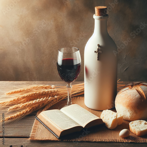 Holy Communion - Unleavened Bread, Wine, and Cross