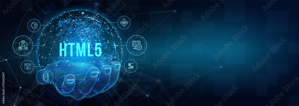 The concept of business, technology, the Internet and the network. HTML5. 3d illustration The concept of business, technology, the Internet and the network. HTML5. 3d illustration