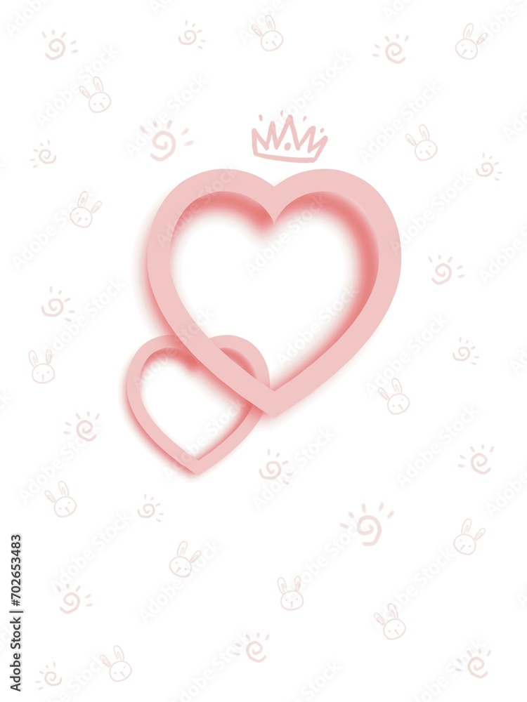 Valentine’s Day paper cut heart with crown princess on cartoon background. Pink pastel origami design 