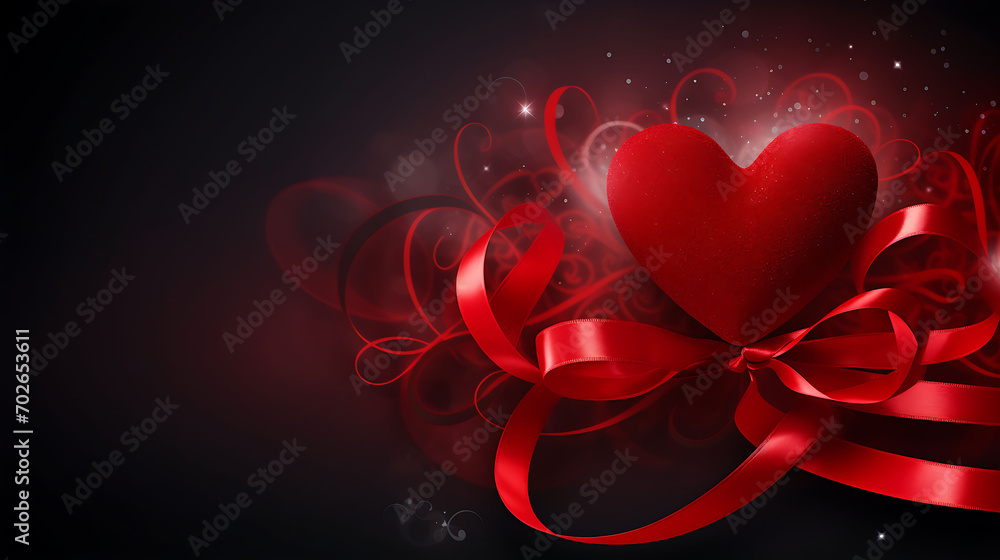 Copy space red heart with ribbon Valentine’s Day background. Copy space red heart with ribbon Valentine’s Day background.