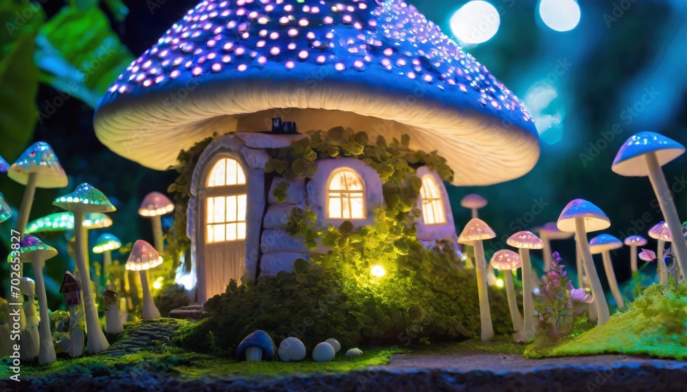 Fototapeta premium fantasy mushroom house isolated on mushroom forest