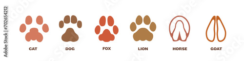 Animal paws icon set. Animal paws print.