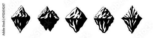 Iceberg icon set. Silhouette style.