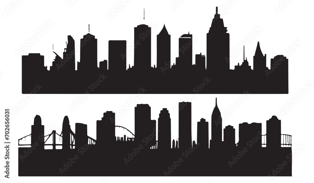 City silhouette vector set. city background. urban border collection.