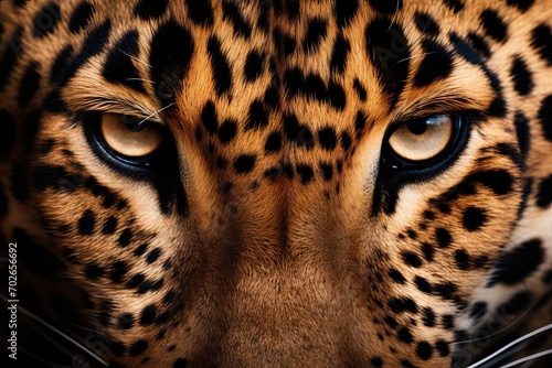 Close up portrait of mesmerizing Javan leopard. Cheetah face with big yellow eyes. Wild cat. Wildlife nature concept