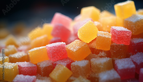 Recreation of jelly sugar cubes with different colours. Gummy candy	 photo