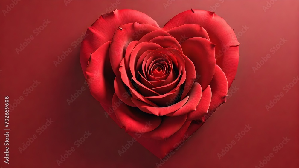 Valentines day background. A rose in the shape of a heart, red velvet satin background. Generative AI Valentines day background. A rose in the shape of a heart, red velvet satin background. Generative AI