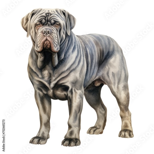Neapolitan Mastiff dog breed watercolor illustration. Cute pet drawing isolated on white background. photo