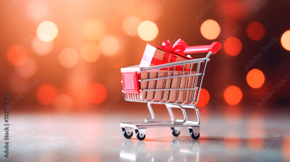 Miniature basket with gifts, sales concept for Valentine's day. AI generated Miniature basket with gifts, sales concept for Valentine's day. AI generated