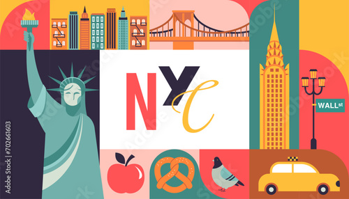 New York City, USA illustration, background, poster and banner design. Geometrical modern style concept illustration