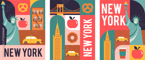 New York City, USA illustration, background, poster and banner design. Geometrical modern style concept illustration