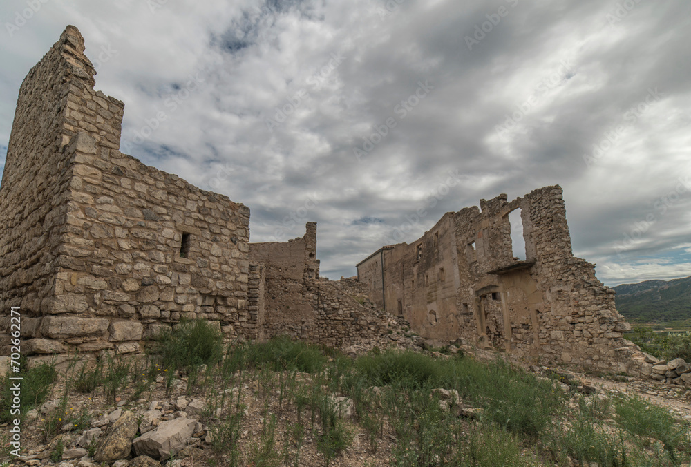 Ruines de bataille de la Guerre Civile à Corbera de Ebro, Catalogne, Espagne