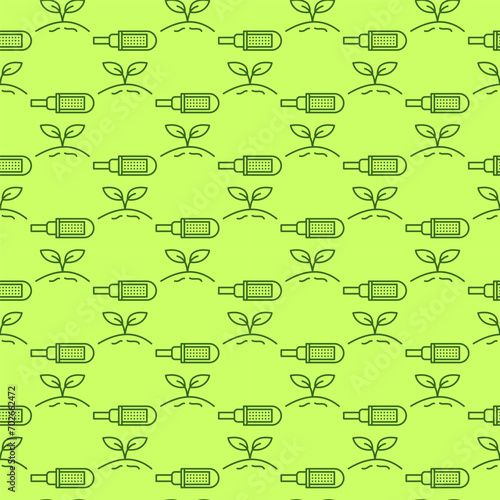 Led Grow Light Bulb vector outline green seamless pattern
