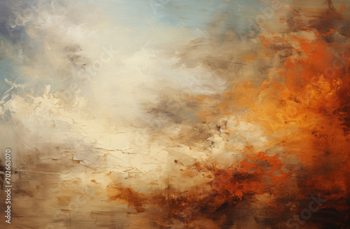 A painting of a sky with orange, blue, and white colors. texture background