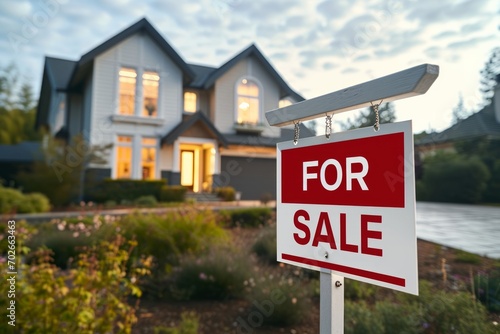 House for sale sign in front of a modern home