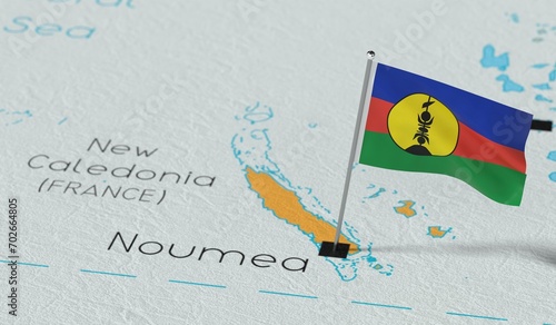 New Caledonia, Noumea - national flag pinned on political map - 3D illustration photo