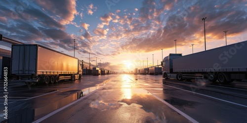 Transportation and logistics industry container trucks on road