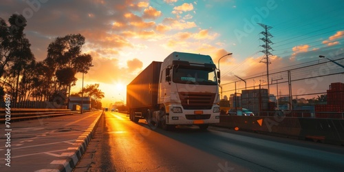 Transportation and logistics industry container trucks on road © Attasit