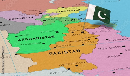 Pakistan, Islamabad - national flag pinned on political map - 3D illustration