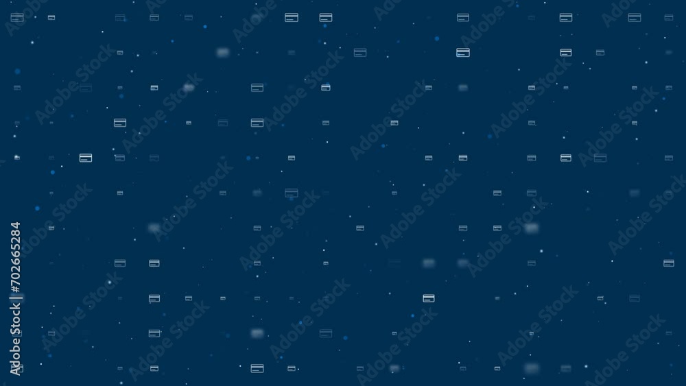 Template animation of evenly spaced credit card symbols of different sizes and opacity. Animation of transparency and size. Seamless looped 4k animation on dark blue background with stars Template animation of evenly spaced credit card symbols of different sizes and opacity. Animation of transparency and size. Seamless looped 4k animation on dark blue background with stars