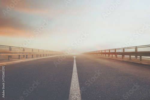 surreal arrow on a road indicates the right direction to follow, abstract concept photo