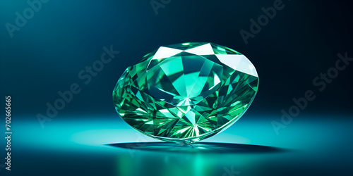 diamond on white background,Emeraldic Green Gemstones That Are In A Pile Background,Reflection Diamond Background ,A big precious green crystal like an emerald with highlights and shadow on a color 