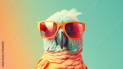 Creative animal concept. Parrot bird in sunglass