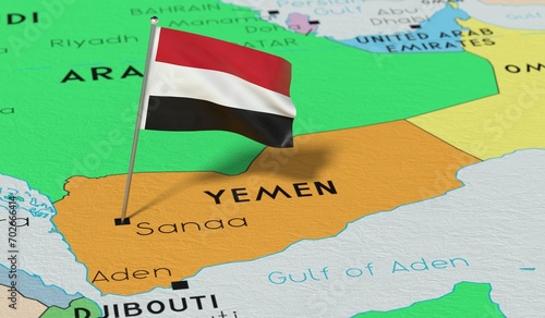 Φωτογραφία Yemen, Sanaa - national flag pinned on political map - 3D illustration